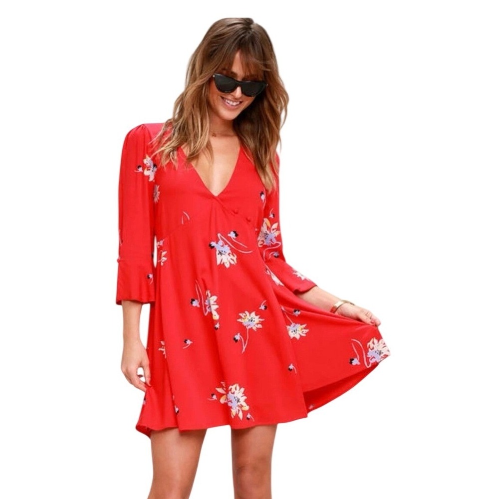 Free People Floral Wrap Women's size Small Dainty Flowy Summer Casual Cute Dress